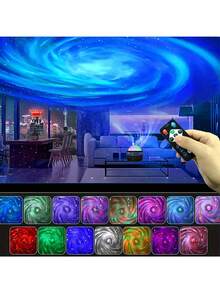 一款带遥控器的LED投影灯，多种颜色图案，星空投影，卧室夜灯投影仪，水波投影仪，星空投影仪，家庭影院天花板装饰，圣诞礼物装饰，情人节礼物，露营，婚礼装饰，浪漫夜灯。 - 1pc - 查看 11