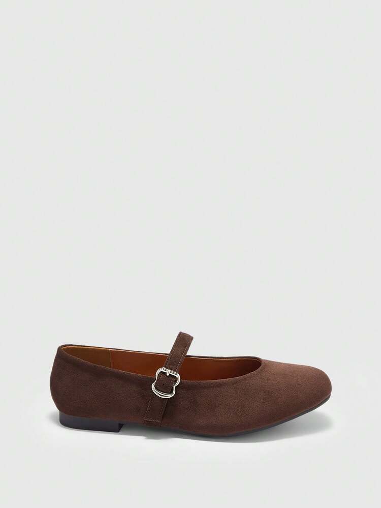 CUCCOO BIZCHIC Women's Round Toe Flat Shoes With Instep Strap, Comfortable Minimalist PU Leather Casual Shoes, Brown, Suitable For Daily Wear And Commuting