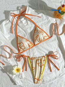 Swim Mod Bộ bikini hai mảnh dành cho nữ, kiểu dáng thường ngày, thích hợp cho kỳ nghỉ biển, với họa tiết in màu sắc tươi tắn và chất liệu vải mềm mại. - Nhiều màu - Xem 6