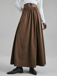 Ontre 2026春夏新款女士长裙，深棕色，宽松版型，简约时尚，适合通勤穿着。 - 棕色 - 查看 5