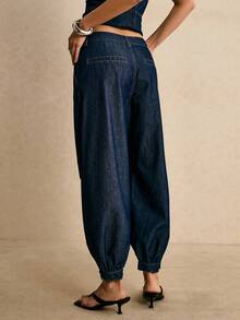 Poéselle Women's Casual Daily Commute Low Waist Side Pockets Tapered Leg Jeans - Dark Wash - View 3