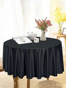 1件黑色圆形桌布，纯色光滑面料，适用于婚礼、生日派对、宴会、聚会、活动、年会、家居装饰、房间装饰、餐桌装饰、餐厅装饰，丝滑柔顺，可水洗，是节日庆典的理想之选。 - 黑色 - 查看 3