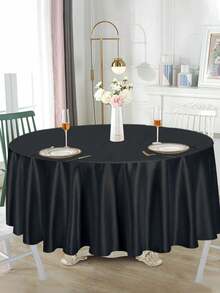 1件黑色圆形桌布，纯色光滑面料，适用于婚礼、生日派对、宴会、聚会、活动、年会、家居装饰、房间装饰、餐桌装饰、餐厅装饰，丝滑柔顺，可水洗，是节日庆典的理想之选。 - 黑色 - 查看 8
