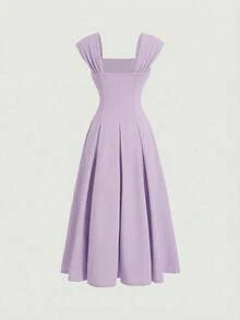 Tween Girls' Elegant Sleeveless Wide Strap Waist Pleated Flare Dress, Christmas/New Year Party Dress, Girls Formal Gown - Mauve Purple - View 4