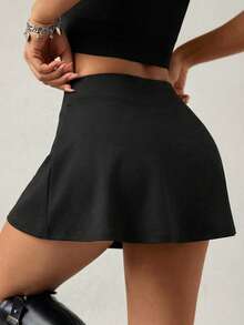 SHEIN SXY Women's Asymmetric Waist Patchwork Casual Versatile Daily Wear Mini Skirt,Carnival,Party,Rave Outfit ,Summer, Spring,Beach,Going Out,Vacation,Y2K,Black - Black and White - View 2