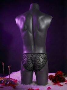 WENEZON 男士性感蕾丝内裤，贴身衣物 - 黑色 - 查看 2