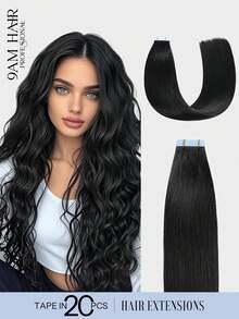 20Pcs 50Gram Tape In Hair Extensions Human Hair 18 Inch Remy Hair Extensions Color 1 Jet Black Fashion Tape In Extensions, Tape In Human Hair Extensions Add Length For Wedding - S1 - View 1