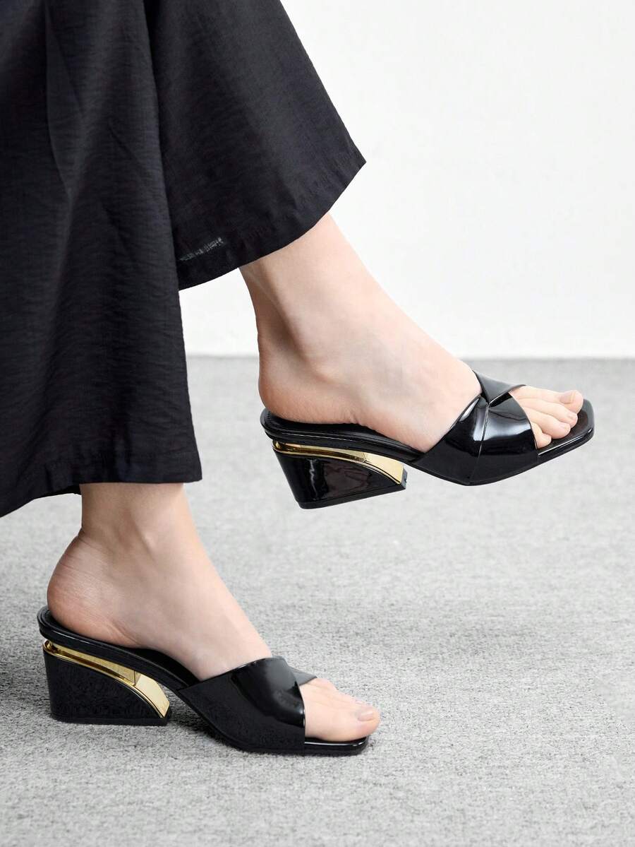 CUCCOO BIZCHIC Women's Fashion Open Toe High Heel Mule Sandals For Daily Wear Spring Shoes - Black - View 1