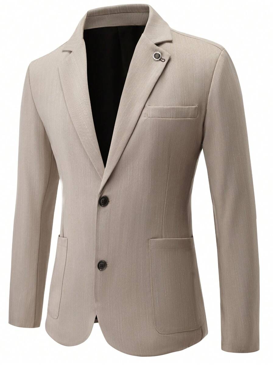 Calvornis Men's Solid Color Notch Lapel Front Button Casual Blazer Men's Suit Jacket - Khaki - View 1