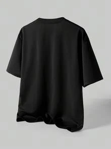 Manfinity Hypemode Camiseta de manga corta casual de cuello redondo con gráfico de letras y flores para hombres - Negro - Ver 2