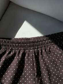 SHEIN EZwear Quần ống rộng dệt họa tiết chấm bi màu nâu, thích hợp cho mùa xuân và mùa hè, trang phục nữ mùa xuân và mùa hè. - Nhiều màu - Xem 4