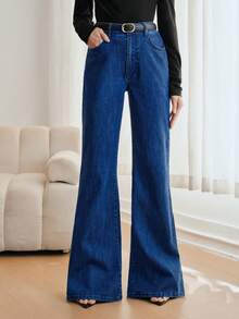 Anewsta 女士时尚、优雅、浪漫派对度假弹力修身喇叭蓝色牛仔裤，春夏款 - 藍色 - 查看 6