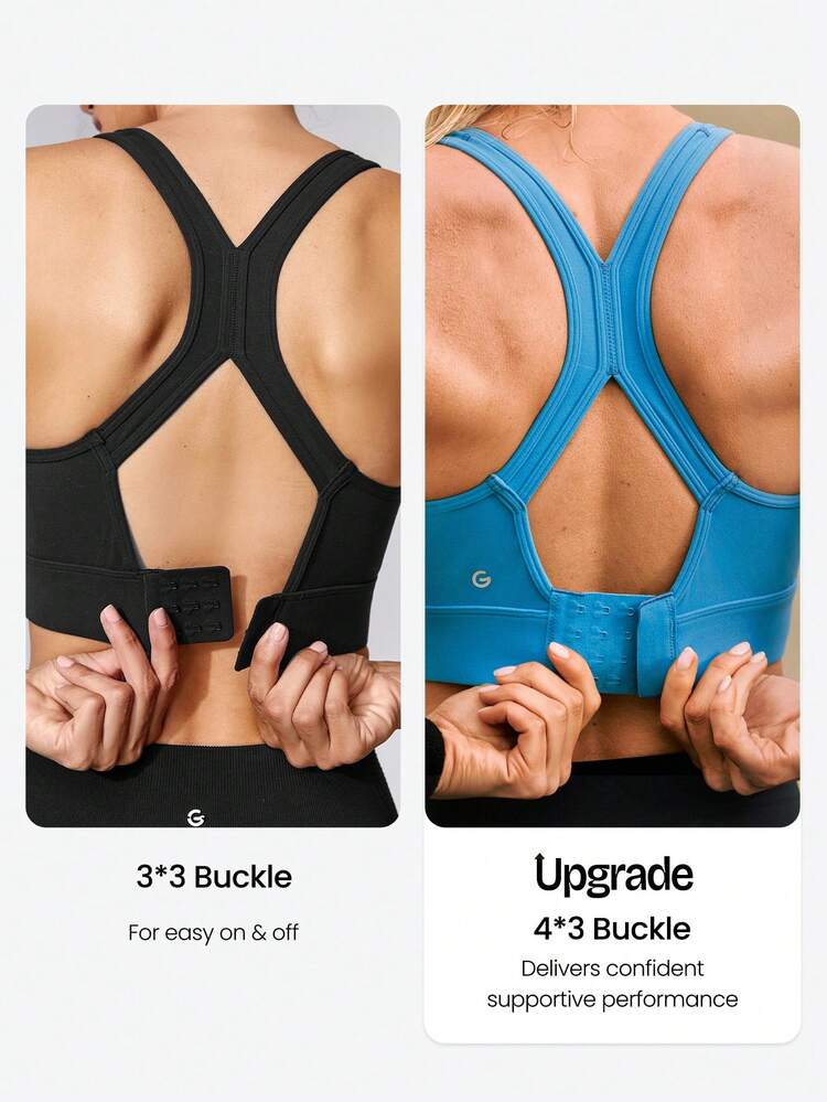 FeatherFit™-Sculpt Tough Trainer Stretchy Supportive Back Closure Crossover Cutout Back Sports Bra Medium Impact Training Running Workout Gym Daily Active Wear Removable Cups