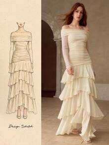 MOTF PREMIUM WOMEN'S PLEATED TEXTURED FITTED LONG DRESS, AUTUMN/WINTER