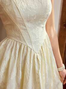 Vintamour Đầm nữ cổ điển thanh lịch có túi, chất liệu jacquard, cổ vuông, thích hợp cho kỳ nghỉ, tiệc tùng, mùa hè, trang phục mùa hè cho nữ, trang phục mùa xuân cho nữ, đầm xuân cho nữ, quần áo mùa xuân cho nữ, trang phục nghỉ xuân, đầm ngày lễ tình nhân, trang phục ngày lễ tình nhân cho nữ, đầm Valentine, đầm thanh lịch dự tiệc, đầm dự tiệc thanh lịch cho nữ, đầm dự đám cưới cho nữ, đầm dự tiệc cưới, đầm thanh lịch cho nữ. - Màu be - Xem 2