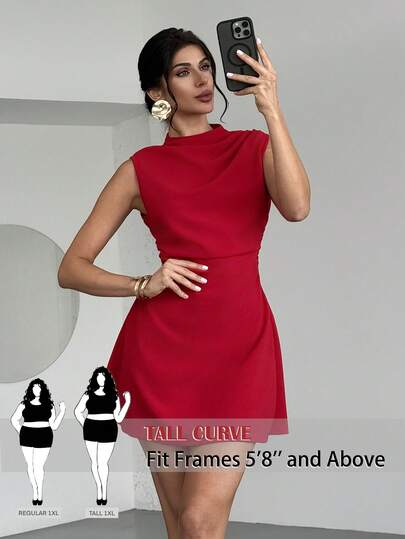 SHEIN Tall CURVE Plus Size Elegant Solid Color Sleeveless Midi Dress, Suitable For Commuting In Summer