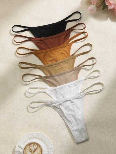 Lowkey Lull 7pcs/Pack Solid Color Thin Strap Seamless Breathable Panties, Thong