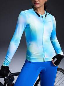 Powerista Women's Tie-Dye Long Sleeve Zipper Front Cycling Jersey - Blue - View 6