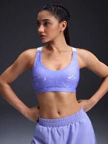 Powerista Women's Comfortable Breathable All-Over Print Adjustable Strap Sports Bra (Random Print) - Mauve Purple - View 6