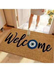 1pc Evil Eye Welcome Doormat - Anti-Slip & Anti-Dirt Machine Washable Polyester Mat, 0.39inch Thick 800g/M² Low Pile Indoor Entryway Mat With Blue & White Protective Design For Home Decor, Indoor Welcome Mat | Evil Eye Design | Durable Doormat, Welcome Mat For Front Door - Multicolor - View 5