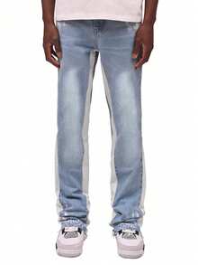 ROMWE MEN Casual Men's Fashion Patchwork Distressed Flare Jeans - Blue - View 3