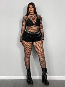 Whyspr Bộ jumpsuit dài tay khoét eo gợi cảm dành cho nữ cỡ lớn - màu đen - Xem 5