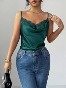 Rafferiza Women's Elegant Lace Satin Camisole In Black - Green - View 4