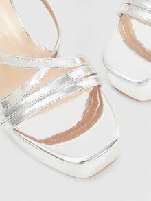 CUCCOO LuxiPop Women's Thick-Soled Platform Silver High-Heeled Sandals, Party-Style High-Heeled Sandals, Metal Elements With Multi-Design Sexy Nightclub High-Heeled Sandals, Square Toe And Ankle Platform Sandals, Suitable For Christmas Parties, Valentine's Day Gifts, The Perfect Choice For Fashionistas, Suitable For Spring And Summer, Vacation Wear, Travel Essentials, 2000's Style - Silver - View 6