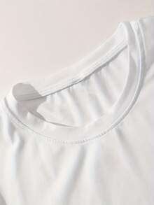 Manfinity Dauomo Camiseta de manga corta casual y holgada con cuello redondo y estampado de caballero - Blanco - Ver 4