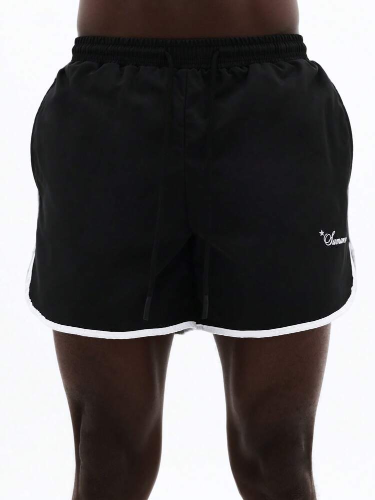 SUMWON Nylon Badeshorts mit weißer Paspelborte, Sommer Strand Urlaub Lässig Sport, elastischer Bund mit Kordelzug verstellbar, bequem für den Urlaub