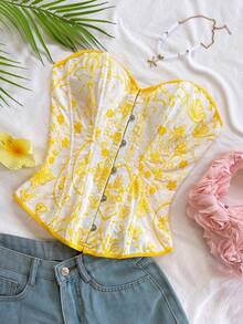 Soleia Áo Bandeau thêu hoa dành cho nữ, trang phục nghỉ dưỡng thời trang mùa hè - Nhiều màu - Xem 3