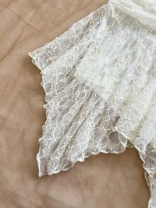 Soleia Bộ áo quây ren và chân váy ngắn dành cho nữ, thích hợp cho đi biển, bãi biển, lễ hội âm nhạc, tiệc tùng, trang phục mùa hè. - Màu be - Xem 4