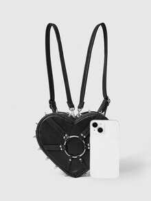 ROMWE Grunge Punk Cute Punk Street Preppy Y2K Style Rivet Backpack For Women, School Backpack - Ring black - View 3