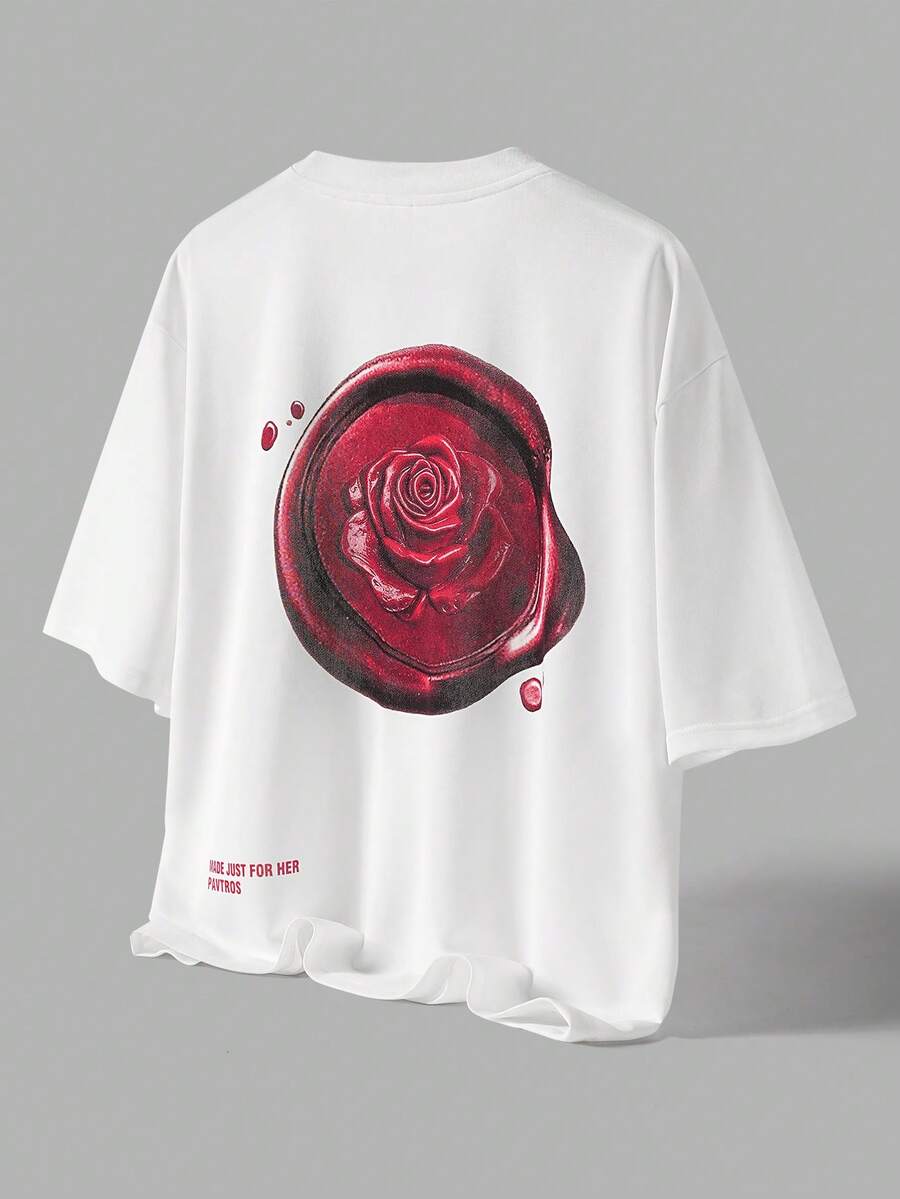 Manfinity Hypemode Men's Casual Slogan & Floral Print Round Neck Short Sleeve T-Shirt, Versatile For Daily Wear - White - View 1