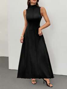 SHEIN Tall Đầm cổ cao không tay màu đen cho nữ, đầm dài mùa thu, trang phục đi biển cho nữ, đầm thanh lịch, đầm dạ hội, đầm mùa thu cho nữ, đầm dự tiệc prom, đầm, đầm dự lễ hội homecoming, trang phục đi biển cho nữ, đầm, đầm vintage, đầm đen, đầm hè cho nữ, đầm dự tiệc trà. - màu đen - Xem 4