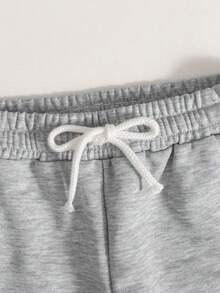 SHEIN Tween Girls' Casual Drawstring Waist Loose Fit Printed Sweatpants, Back-To-School Outfit, Basics, Versatile Daily Wear - Grey - View 3