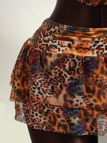 Zestiva 3pcs/Set Leopard Print Halter Beaded Top + Leopard Print Triangle Bikini Bottoms + Leopard Print Ruffle Hem Skirt, Hot Selling Beach Vacation Casual Outfit - Multicolor - View 6