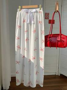 Comfortcana 女士休闲裤，蝴蝶结印花和蝴蝶结装饰，夏季女装 - 白色 - 查看 3