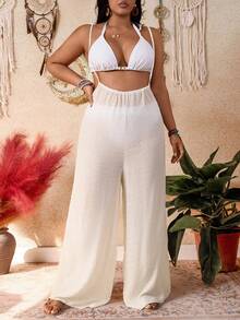 Swim Vcay Bộ đồ bơi dài tay hai dây màu trơn thanh lịch dành cho nữ cỡ lớn, kiểu dáng nghỉ dưỡng, bộ sưu tập xuân/hè mới. - trắng - Xem 5