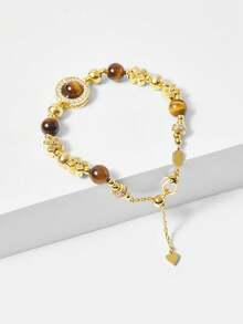 MOTF PREMIUM 复古孔雀石串珠新款手链，精致奢华小众女士手链 - 金色 - 查看 9