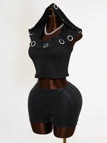 Mistrie 女士无袖连帽卫衣，激光镂空设计 - 黑色 - 查看 3