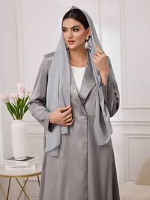 Al Najma Women's Elegant Shiny Striped Loose Abaya Robe With Lapel Collar, Casual Outerwear - Multicolor - View 1