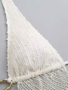 Swim Oasis Women's V-Neck Halter Tie Mesh Two-Piece Suit - Beige - View 6