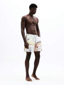 SUMWON Beach Swim Trunks With Bandana Patchwork Print Elastic Waist Draw String Closure Side Pockets Summer Vacation Swimwear - Multicolor - View 4