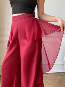 Celisse Quần nữ thời trang mới, cạp cao, ôm dáng, chất liệu chiffon, phối nhiều mảnh, dáng suông. - Màu Đỏ Sâu - Xem 6