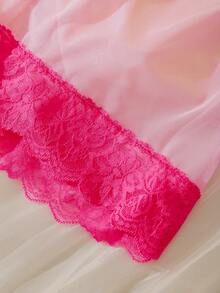 Elegant Lace Patchwork Contrast Color Deep V-Neck Bowknot Ruched Sexy Nightgown, Charming & Graceful For Women - Pink - View 9