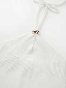 Trelyra 新款性感镂空系带露背吊带针织吊带背心 - 白色 - 查看 3