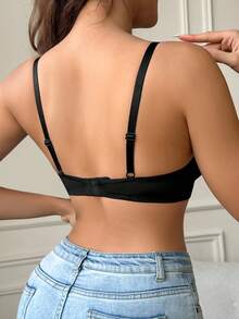 舒适蕾丝聚拢上托无钢圈薄杯极简文胸 - 黑色 - 查看 2