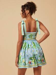 Travachic Women's Romantic Floral Print Tie-Up Vacation Dress - Green - View 2