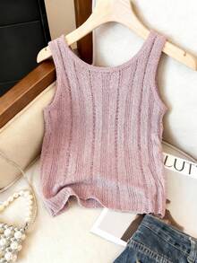 Selianne Elegant Sleeveless Knitted Vest Top For Women, Unique Design, Spring/Summer - Pink - View 2